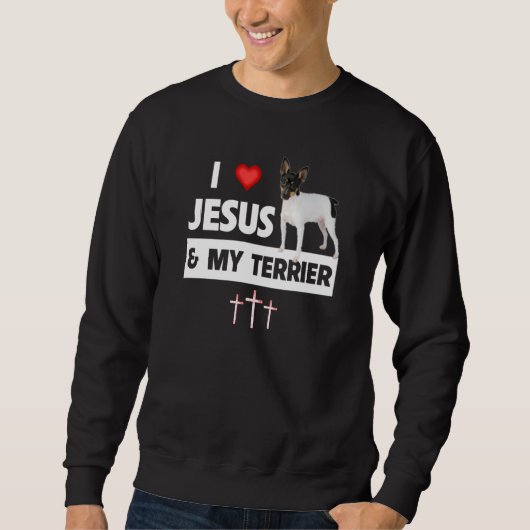 I Love Jesus and My Smooth Fox Terrier Dog Mom Dad スウェットシャツ (正面)