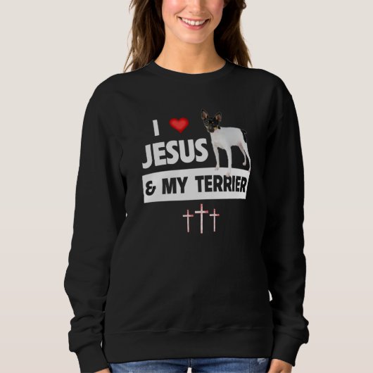 I Love Jesus and My Smooth Fox Terrier Dog Mom Dad スウェットシャツ (正面)