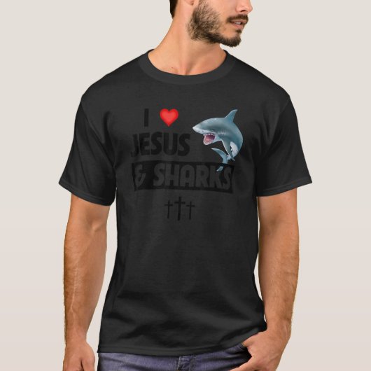 I Love Jesus and Sharks Funny Christian Great Whit Tシャツ (正面)