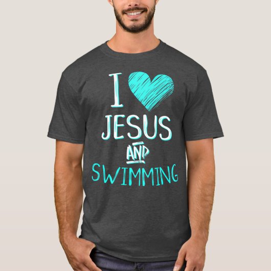 I Love Jesus And Swimming Christian Swimmer Gift Tシャツ (正面)
