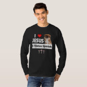 I Love Jesus and Tibetan Spaniels Dog Mom Dad Chri Tシャツ (正面フル)
