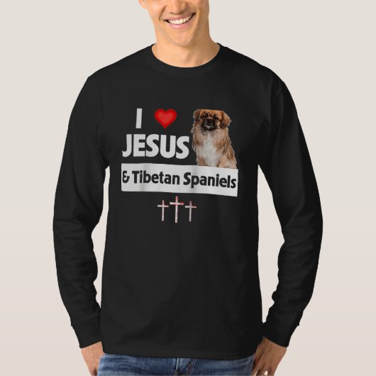 I Love Jesus and Tibetan Spaniels Dog Mom Dad Chri Tシャツ (正面)