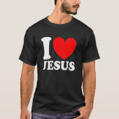 I Love Jesus I赤いハートイエズクリスチャン Tシャツ (正面)