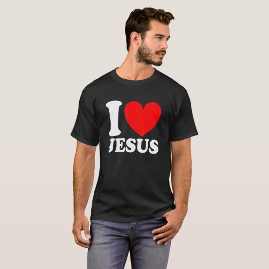 I Love Jesus I赤いハートイエズクリスチャン Tシャツ (正面フル)