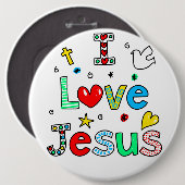 I Love Jesus I Doodles I Colossal 6x6ボタン 缶バッジ (正面&裏面)