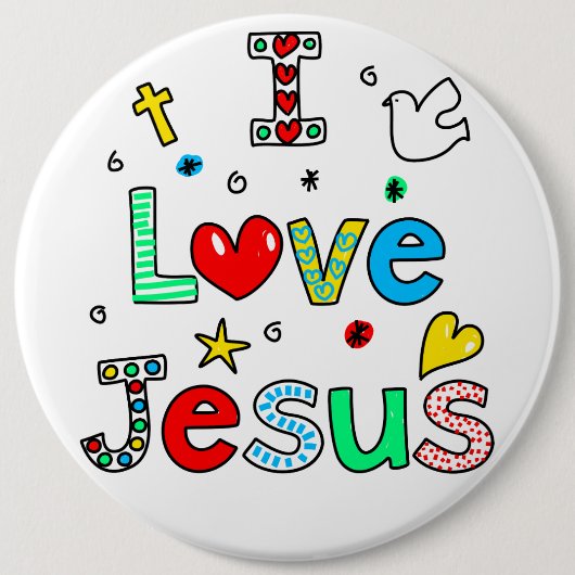 I Love Jesus I Doodles I Colossal 6x6ボタン 缶バッジ (正面)