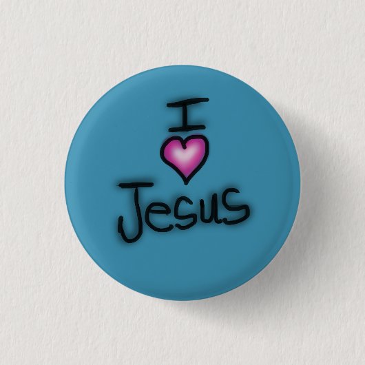 I Love Jesus I Jesus Blueハート 缶バッジ (正面)