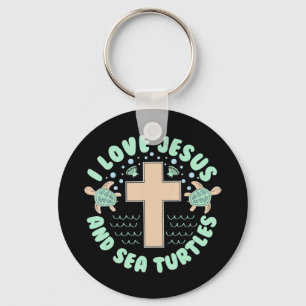 I Love Jesus & Sea Turtles Christian Faith Cross B キーホルダー