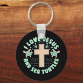 I Love Jesus & Sea Turtles Christian Faith Cross B キーホルダー (正面)