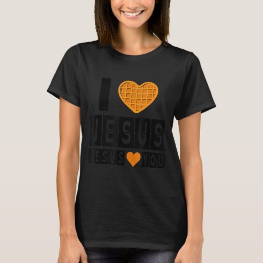 I Love Jesus Waffle Heart Jesus Loves You Funny Br Tシャツ (正面)