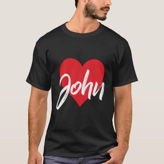 I Love JohnファーストネームTシャツハート Tシャツ (正面)