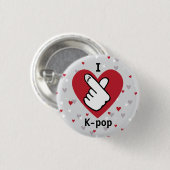 I Love K-pop Red Grey Finger Heart Button 缶バッジ (正面&裏面)