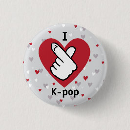 I Love K-pop Red Grey Finger Heart Button 缶バッジ
