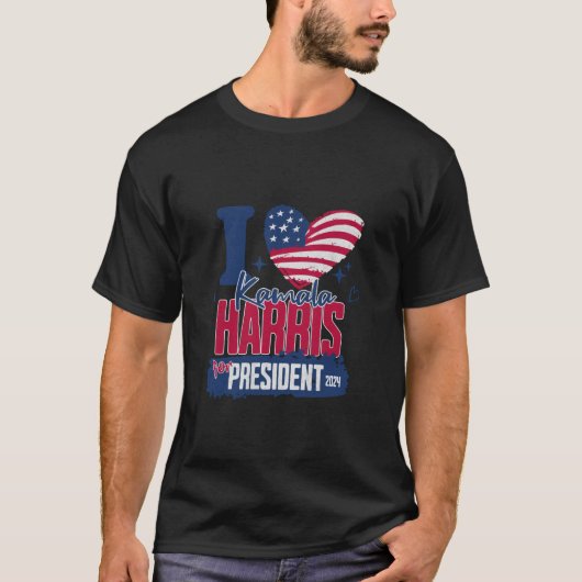 I Love Kamala Harris 2024 For President Usa Flag T Tシャツ (正面)