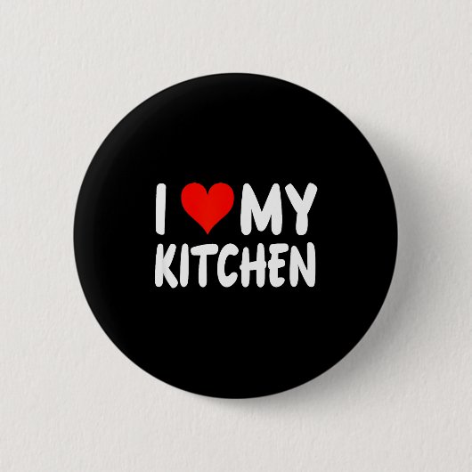 I Love Kitchen - Heart - Funny Cute Cook Remodel C 缶バッジ (正面)