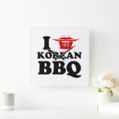 I Love Korean BBQ (고기구이) スクエア壁時計 (ホーム)
