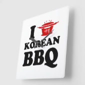 I Love Korean BBQ (고기구이) スクエア壁時計 (傾斜)