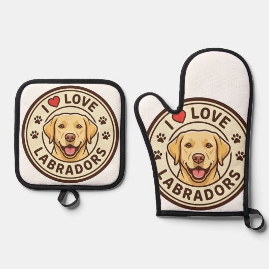 I Love Labradors Oven Mitt & Pot Holder Set 鍋つかみ&鍋敷きセット (正面)
