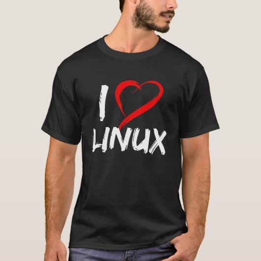 I Love Linux with Heart Penguin Tux Open Source Os Tシャツ (正面)