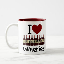I Love Livermore Wineries Heart and Wine Bottles ツートーンマグカップ