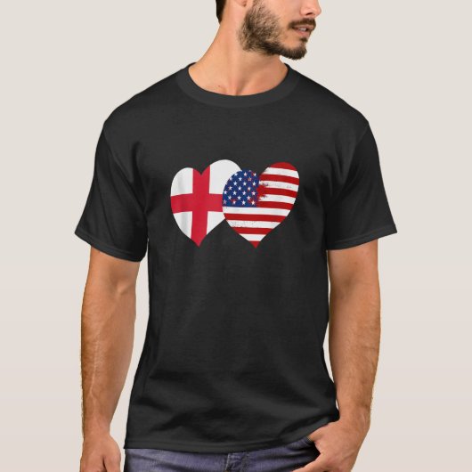 I Love London I Love USA Cool England USA Flag Hea Tシャツ (正面)