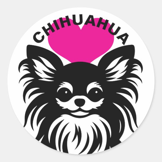 I Love Long-Haired Chihuahuas Cute Puppy ラウンドシール (正面)