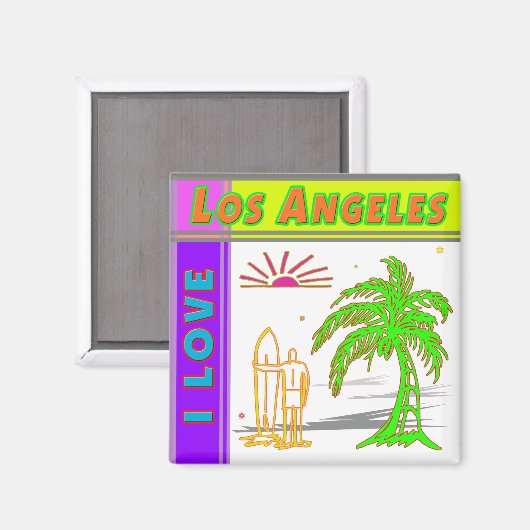 "I LOVE Los Angeles"Sun Palm Tree&Surfer#2 Magnet マグネット (正面/裏面)