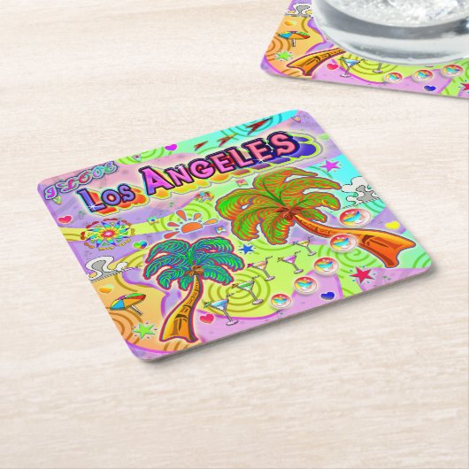I LOVE Los Angeles Vacation Target Coaster スクエアペーパーコースター (アングル)