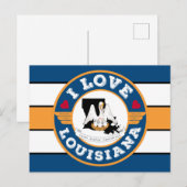 I Love Louisianaレトロストライプ州旗と地図 ポストカード (正面/裏面)