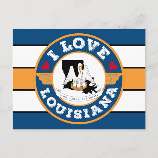 I Love Louisianaレトロストライプ州旗と地図 ポストカード (正面)
