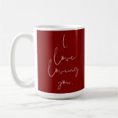 「I love loving you」手書きの白赤マグカップ コーヒーマグカップ (左)