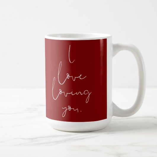 「I love loving you」手書きの白赤マグカップ コーヒーマグカップ (右)