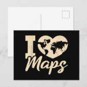 I Love Maps、地理 ポストカード (正面/裏面)