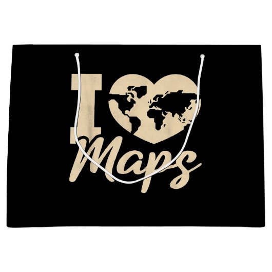 I Love Maps、地理 ラージペーパーバッグ (正面)