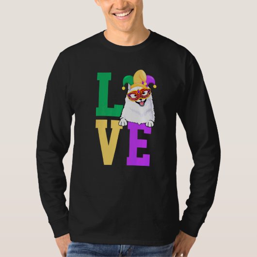 I Love Mardi Gras American Eskimo Dog Matching Fam Tシャツ (正面)