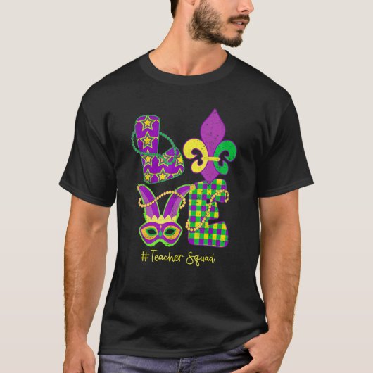 I Love Mardi Gras Fleur de Lis Teacher Squad Men W Tシャツ (正面)