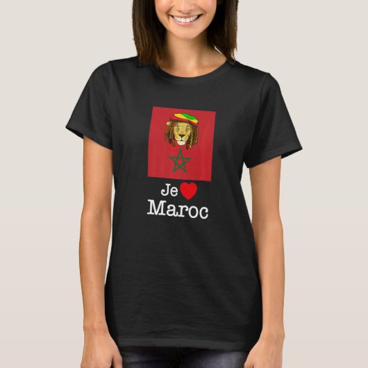 I Love Maroc, Morocco カッコいい Lions with Flag Illust Tシャツ (正面)