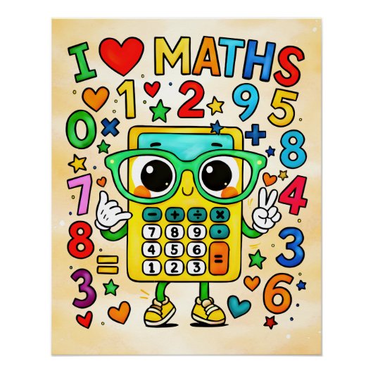 I Love Maths Cute Calculator Design ポスター (正面)