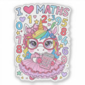 I Love Maths Cute Unicorn Sticker for Kids シール (正面)