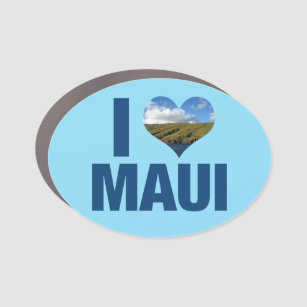 I Love Maui Hawaiiかわいいハワイアン写真ブルー カーマグネット