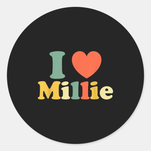 I Love Millie, I Heart Millie, Red Heart Valentine ラウンドシール (正面)