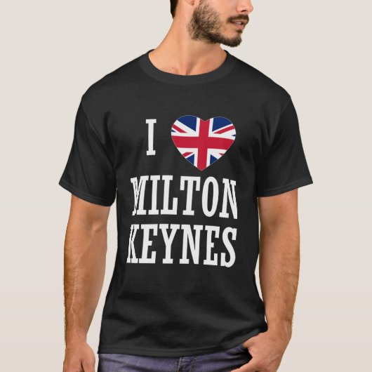 I Love Milton Keynes England Union Jack Flag Heart Tシャツ (正面)