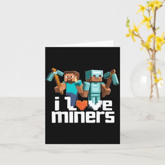 I Love Miners Funny Mining Gamer Xel Ckaxe  カード (黄色い花)