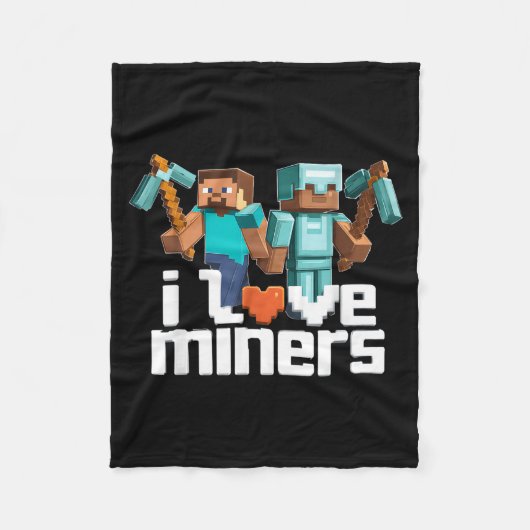 I Love Miners Funny Mining Gamer Xel Ckaxe  フリースブランケット (正面)