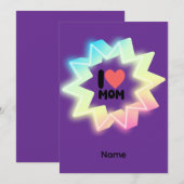 I Love Mom Colorful Neon Star サンキューカード (正面/裏面)