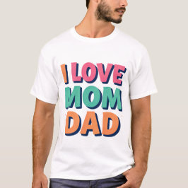 I Love Mom Dad Printed Men's Basic T-Shirt Tシャツ
