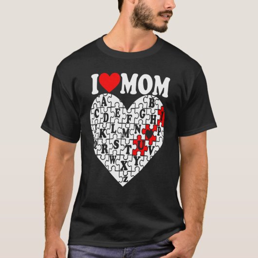 I Love Mom Redheart Word Search Valentines Day V D Tシャツ (正面)