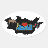 I Love Mongolia Mapモンゴル馬グタルブーツ 楕円形シール (正面)