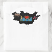 I Love Mongolia Mapモンゴル馬グタルブーツ 楕円形シール (バッグ)