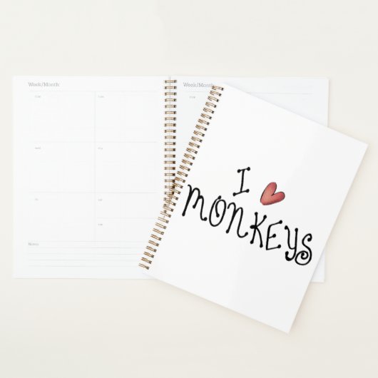 I Love Monkeys Cute Handwritten Typography プランナー手帳 (ディスプレー)